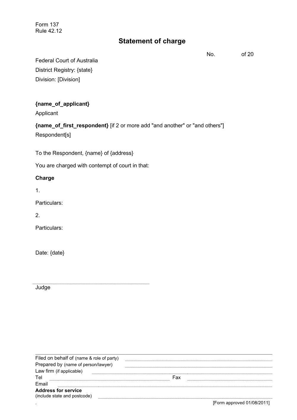 Preview of the first page of Statement of charge (Form 137)