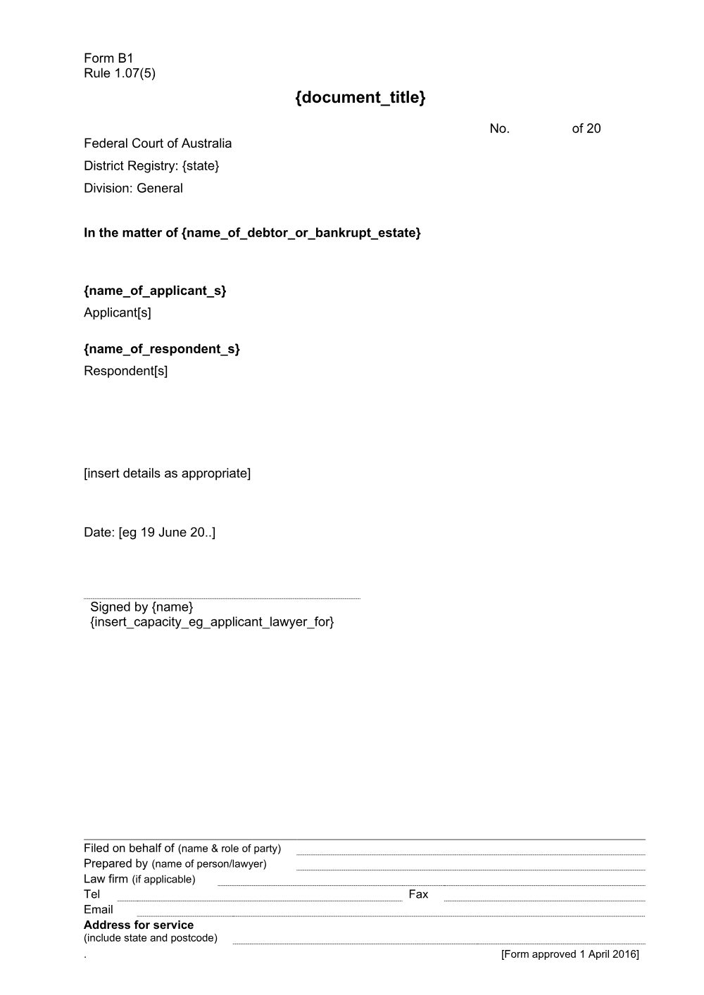Preview of the first page of Title (Form B1)