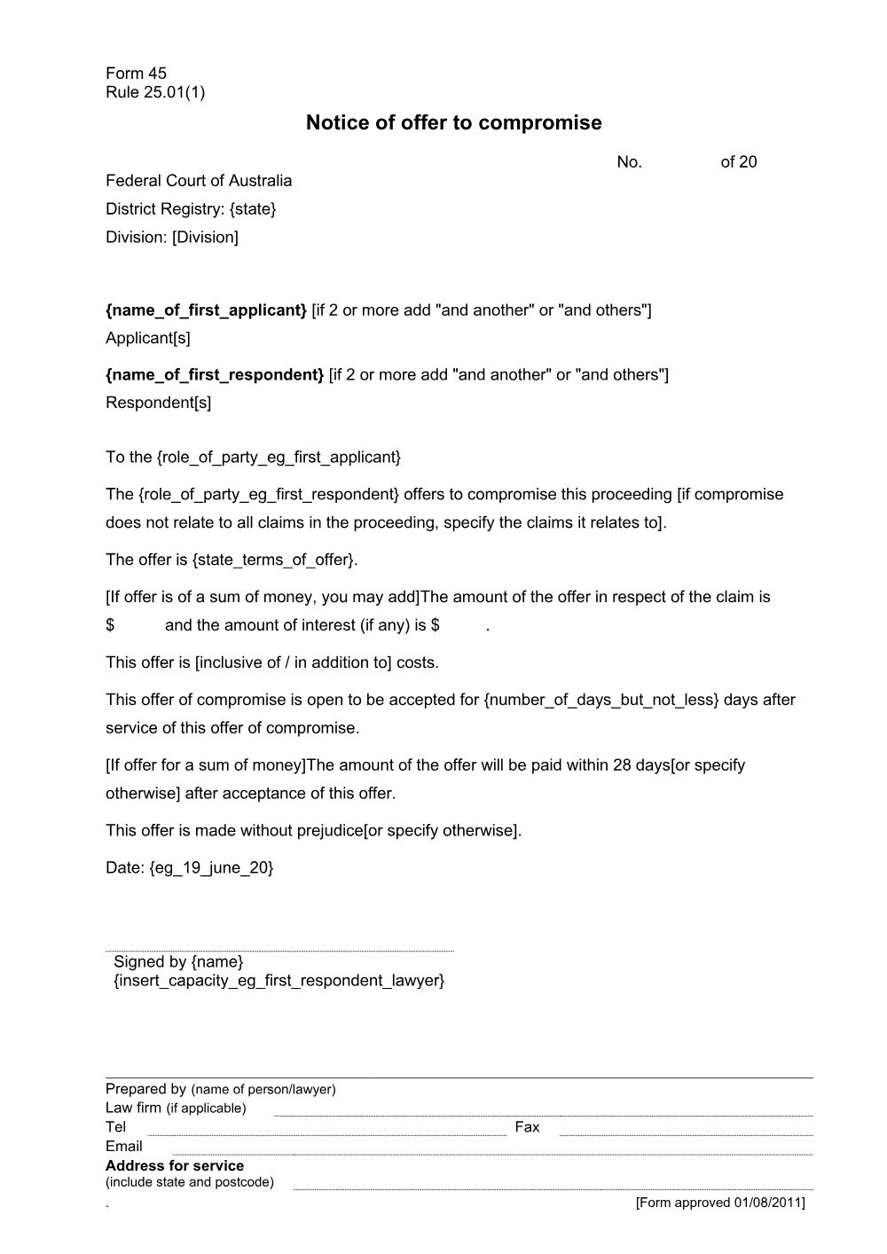 Preview of the first page of Notice of offer to compromise (Form 45)