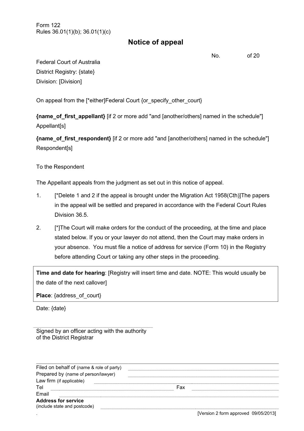 Preview of the first page of Notice of appeal (Rules 36.01(1)(b); 36.01(1)(c)) (Form 122)
