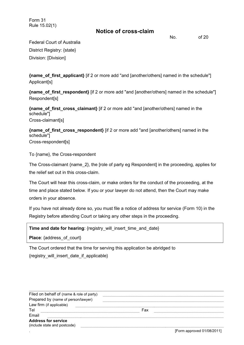 Preview of the first page of Notice of cross-claim (Rule 15.02(1)) (Form 31)