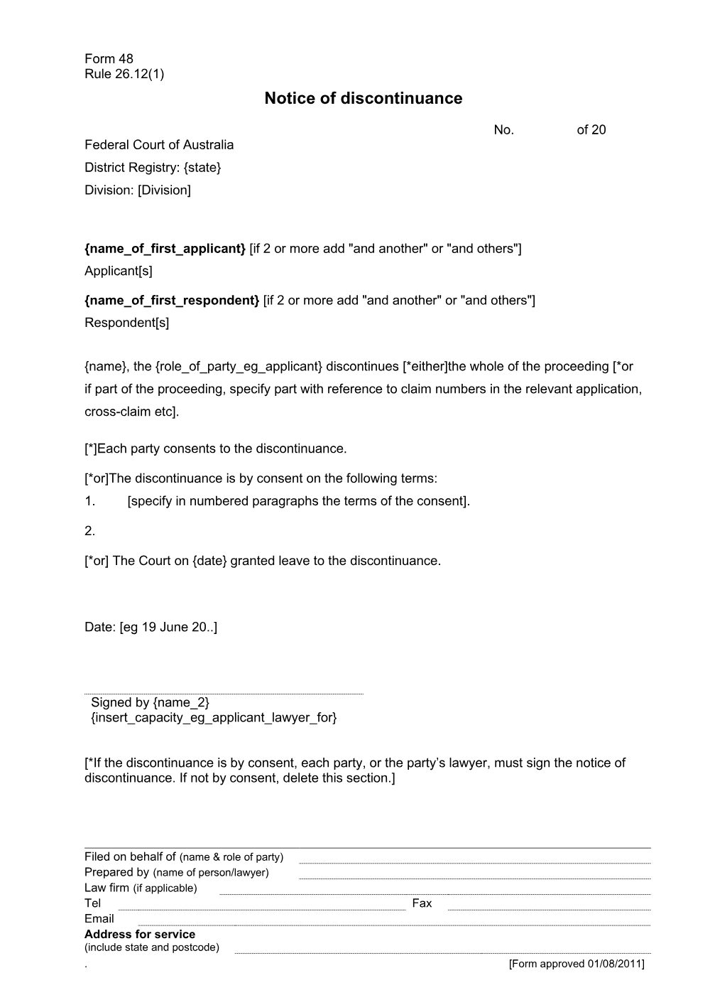 Preview of the first page of Notice of discontinuance (Form 48)