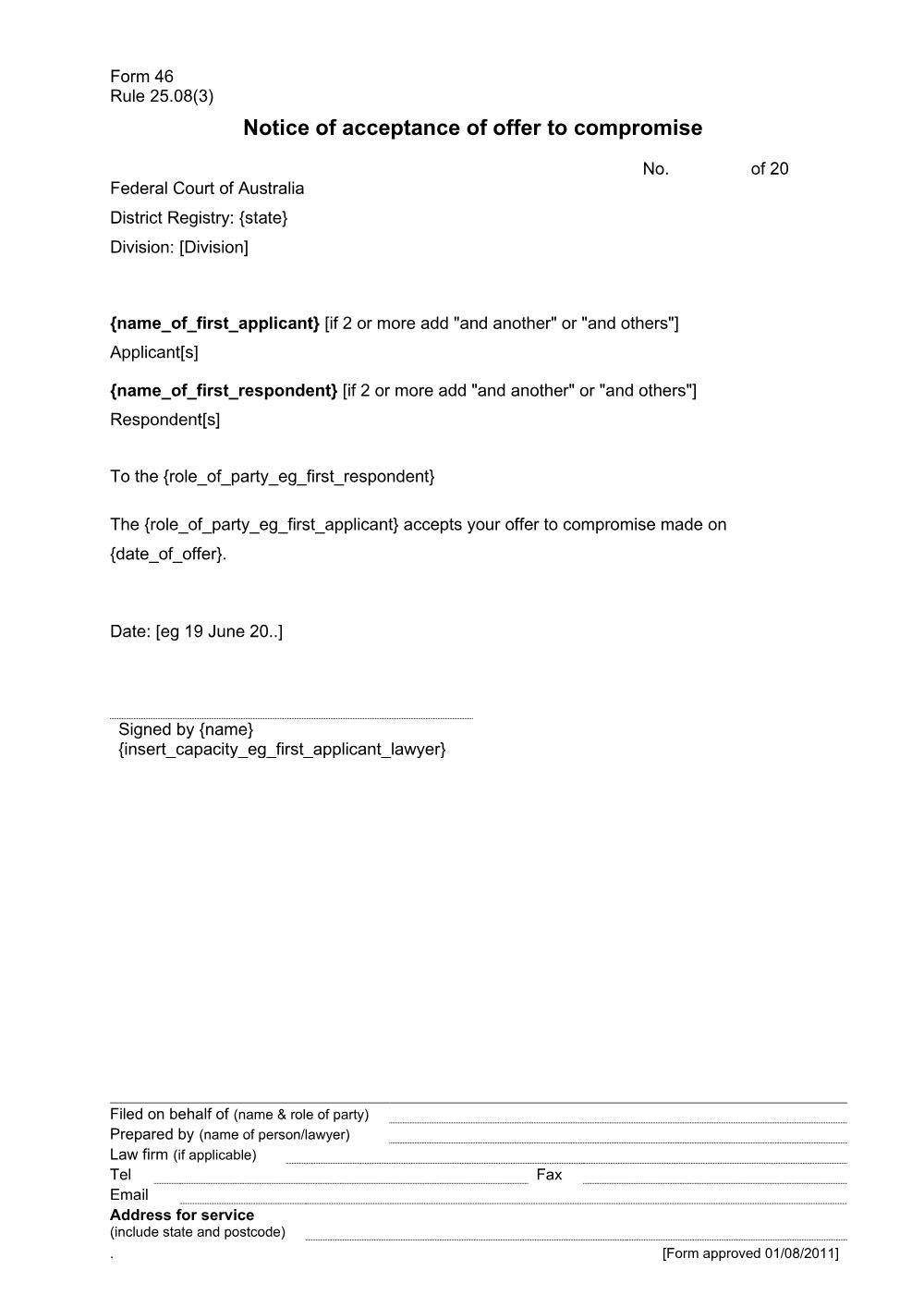 Preview of the first page of Notice of acceptance of offer to compromise (Form 46)