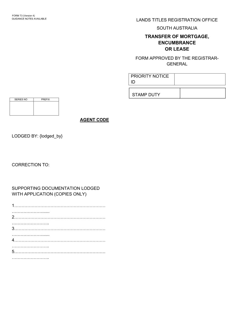 Preview of the first page of Transfer of Mortgage, Encumbrance or Lease (T3)