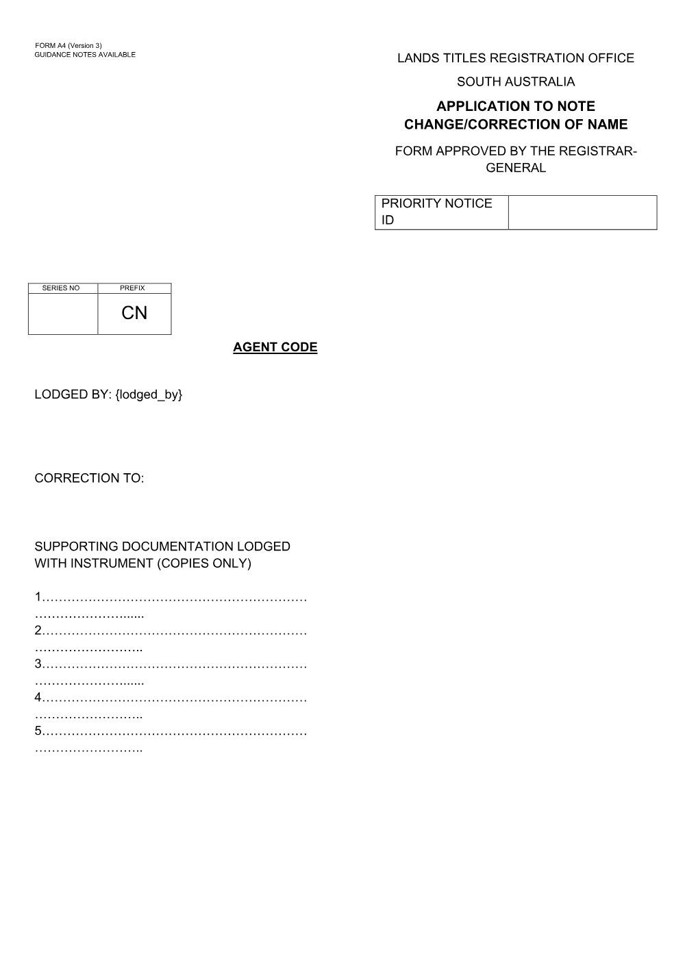 Preview of the first page of Application to Note Change/Correction of Name (A4)