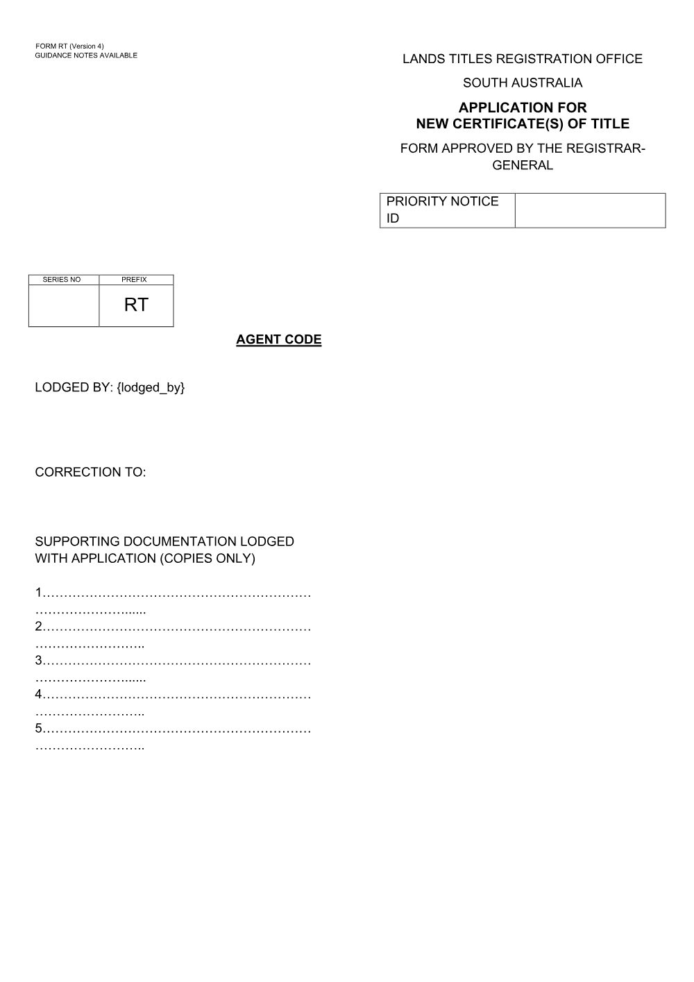 Preview of the first page of Application for New Certificate(s) of Title
