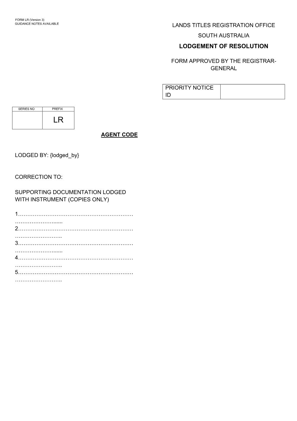 Preview of the first page of Lodgement of Resolution (LR)