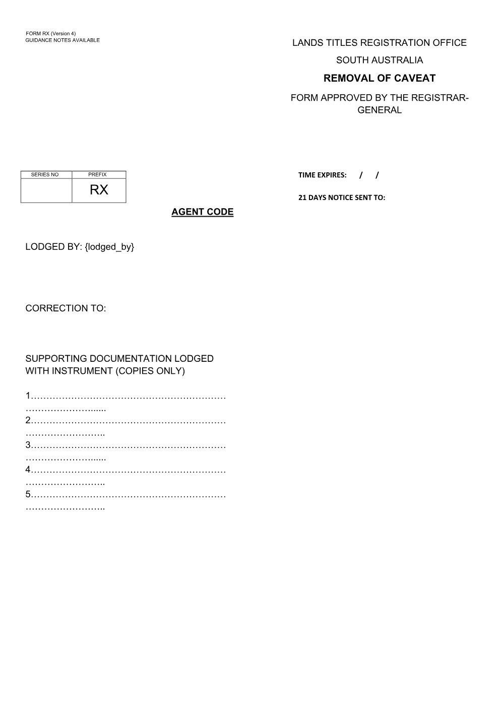 Preview of the first page of Removal of Caveat (RX)