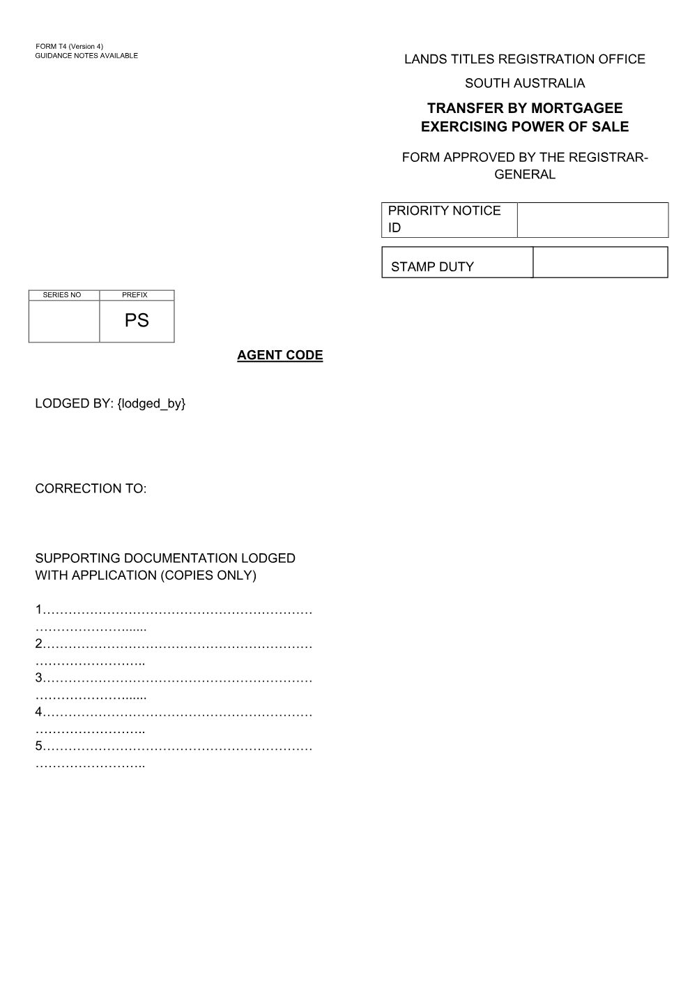 Preview of the first page of Transfer by Mortgagee Exercising Power of Sale (T4)