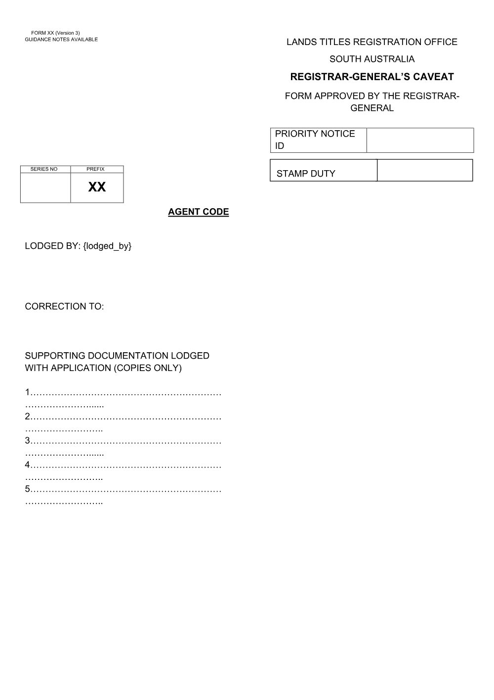 Preview of the first page of Registrar-General's Caveat (XX)