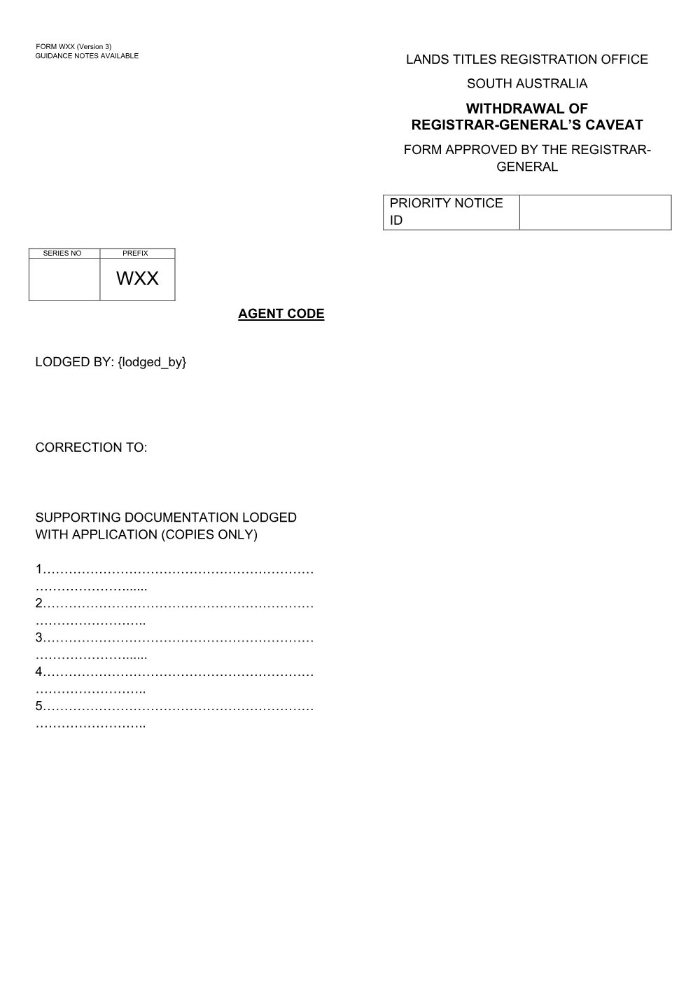 Preview of the first page of Withdrawal of Registrar-General's Caveat (WXX)