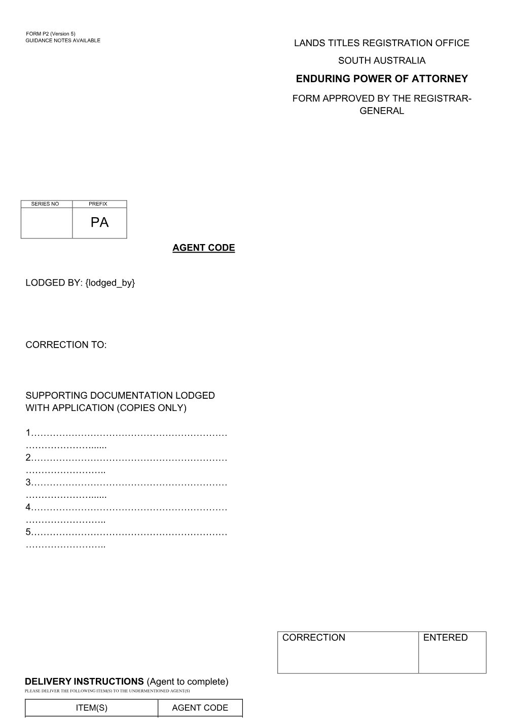 Preview of the first page of Enduring Power of Attorney (P2)