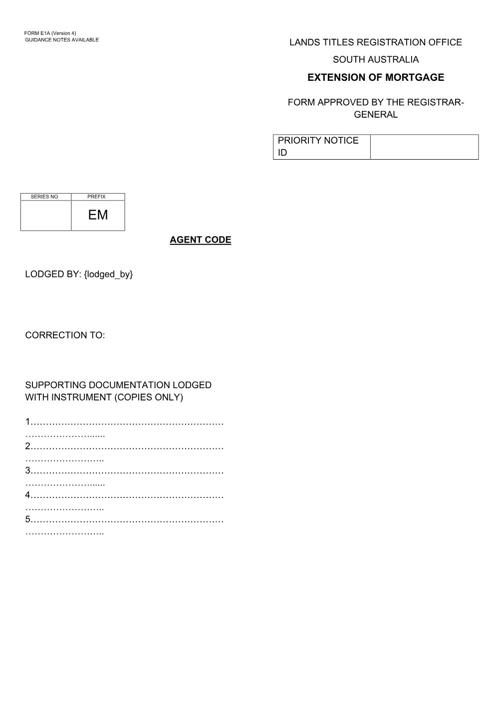 Preview of the first page of Extension of Mortgage (E1A)