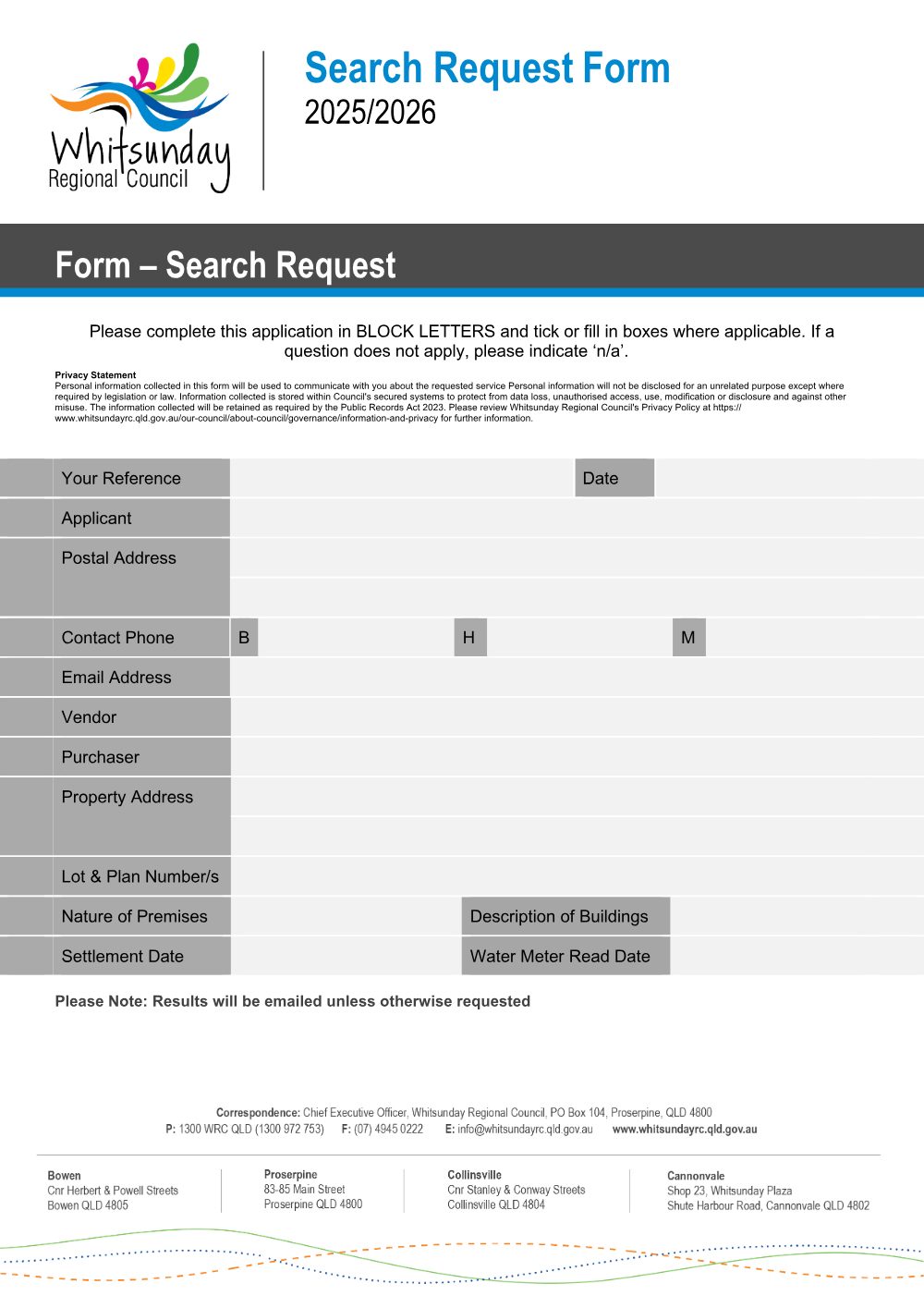 Preview of the first page of Search Request Form