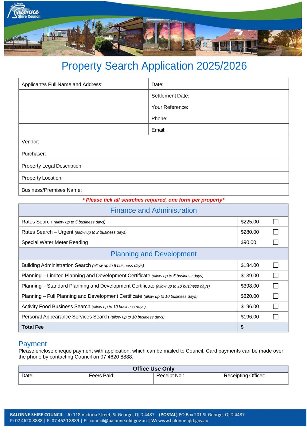 Preview of the first page of Property Search Application 2025/2026
